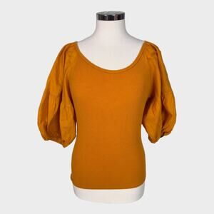 Grace + Karma Medium Women's Puff Sleeve Orange Rust Ribbed Top